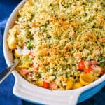 A southwestern ham casserole hot from the oven.