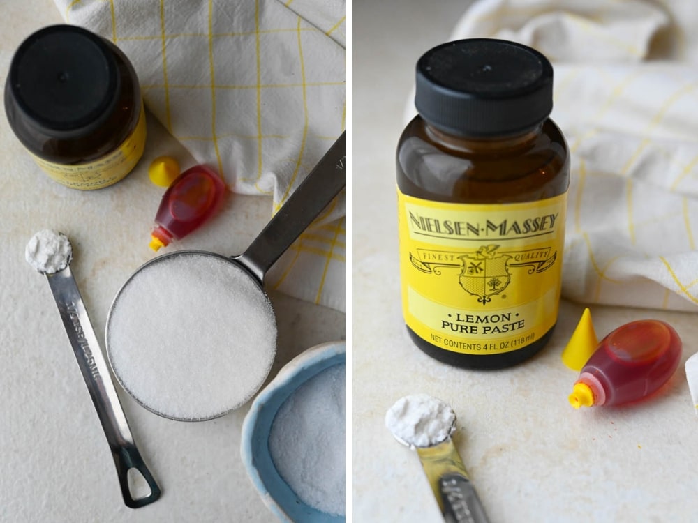 sugar, cream of tartar, lemon paste(for peeps flavors), salt and food coloring -- ingredients for homemade peeps.