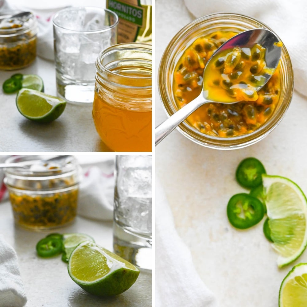 passion fruit pulp and lime wedges for margaritas