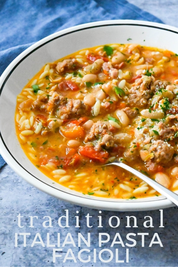 Have you always wanted an easy traditional Italian Pasta Fagioli recipe? This Italian Bean Soup is from an Italian chef! His mirepoix recipe makes it easy. #pastafagioli #pastafagiolirecipe