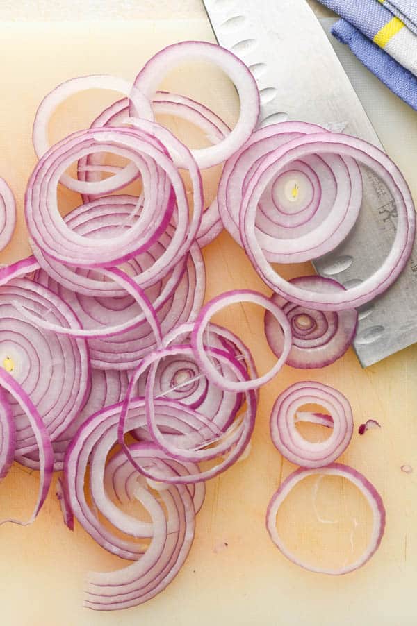 slicing onions.