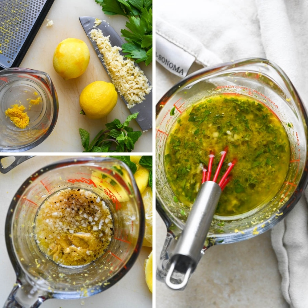 making lemon herb vinaigrette.