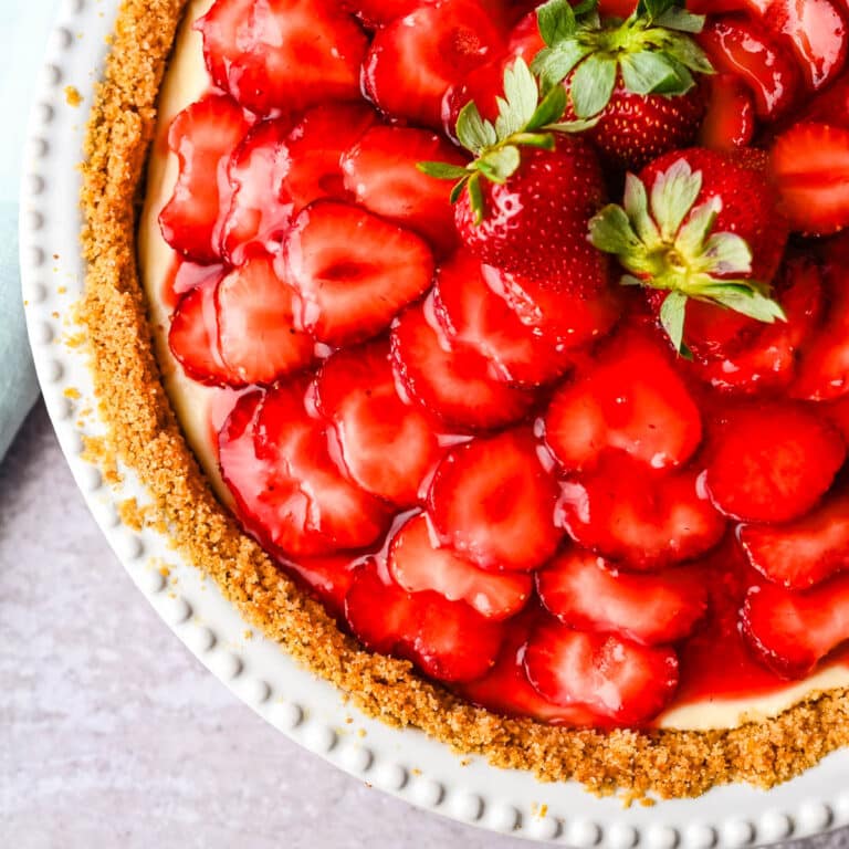 A strawberry icebox pie with a graham cracker crust.