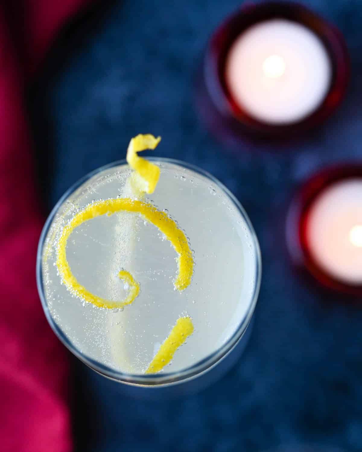 An overhead shot of the Gin French 75.