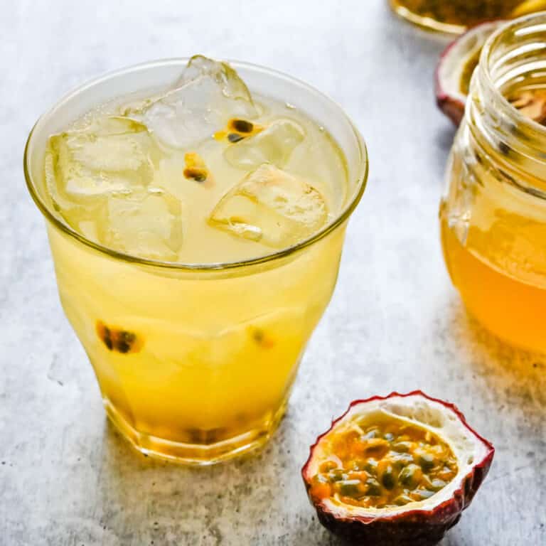 a picardie glass with passion fruit lemonade.