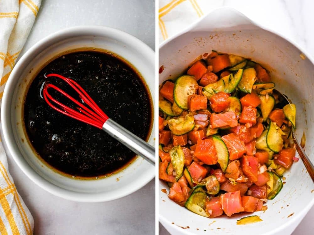 poke sauce recipe (left) and ahi poke recipe (right).