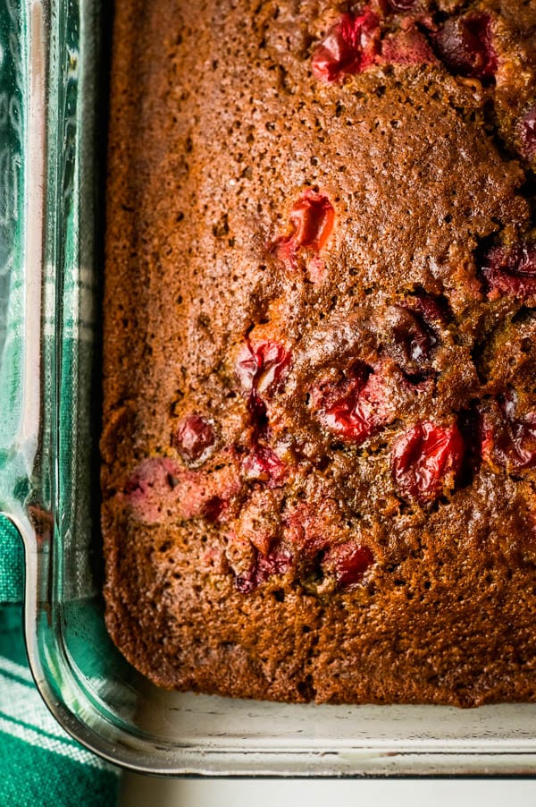 Baked Homemade gingerbread snacking cake hot from the oven.