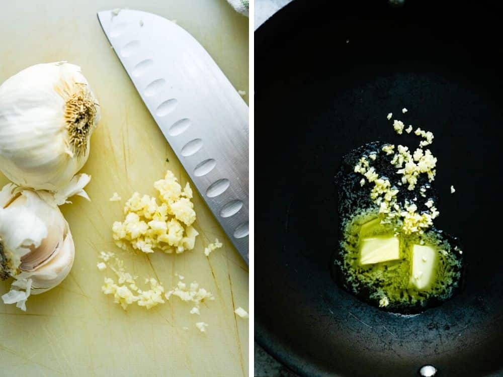 melting butter and adding garlic.