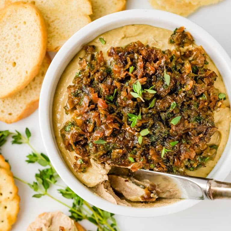Chicken liver mousse with caramelized onions.