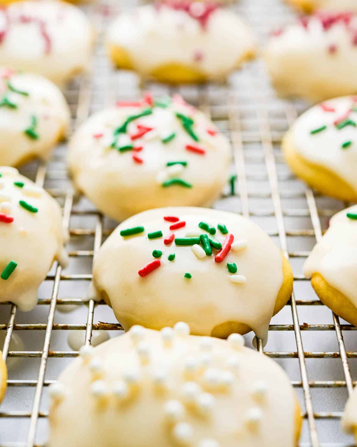 A rack of decorated Ricotta cookies.