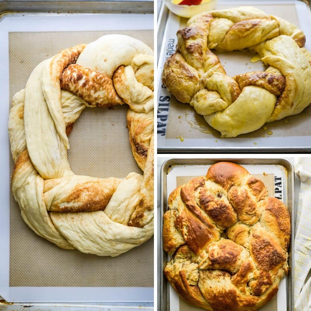 braiding and forming the king cake dough into a circle.