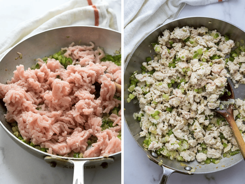 browning lean ground turkey breast with vegetables. 