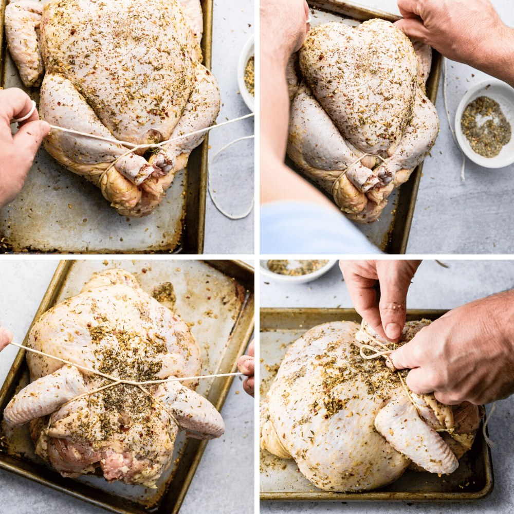steps to truss a chicken for rotisserie.