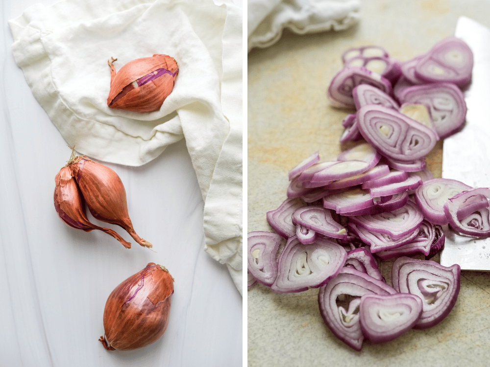 peeling and slicing shallots