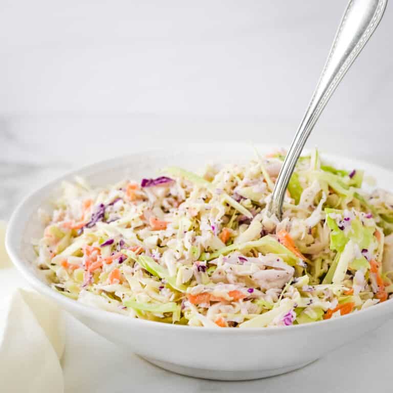 Southern coleslaw in a serving dish.