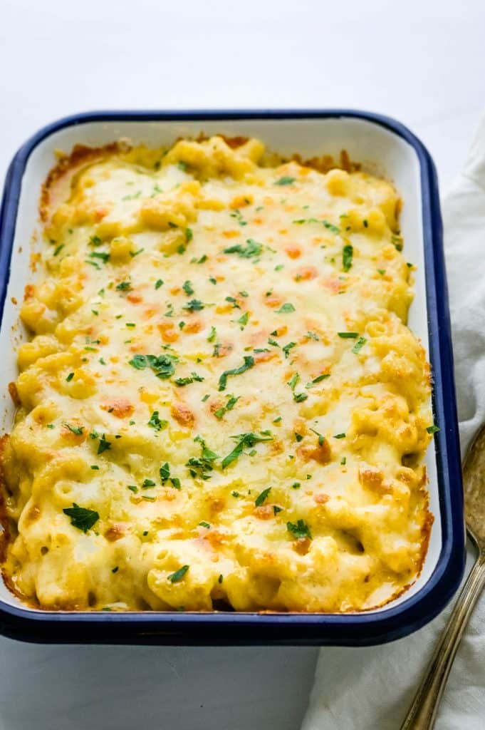 ultimate mac and cheese hot from the oven.