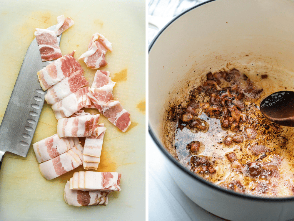 Rendering bacon in a dutch oven.