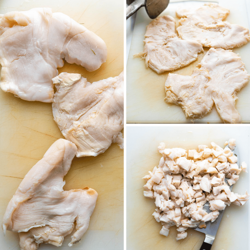 pounding and chopping fresh conch on a cutting board.