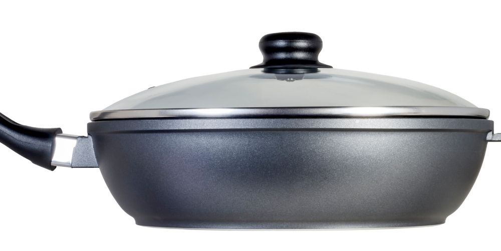 a large lidded saucepan with high sides.
