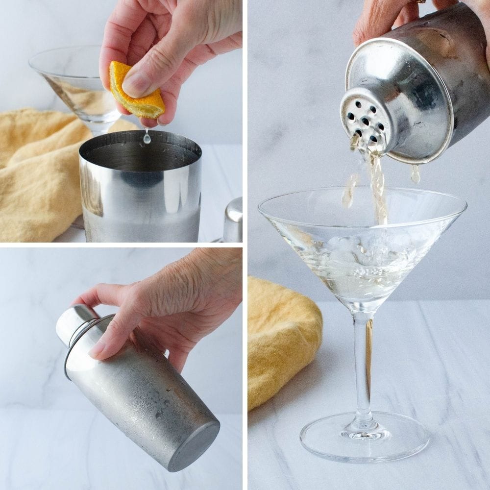 Adding lemon and shaking lychee martini to mix. 