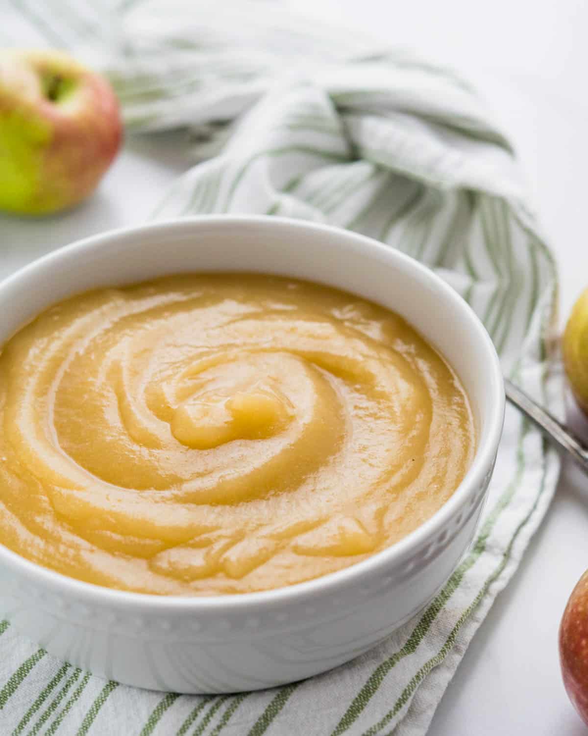 A bowl filled with homemade applesauce.