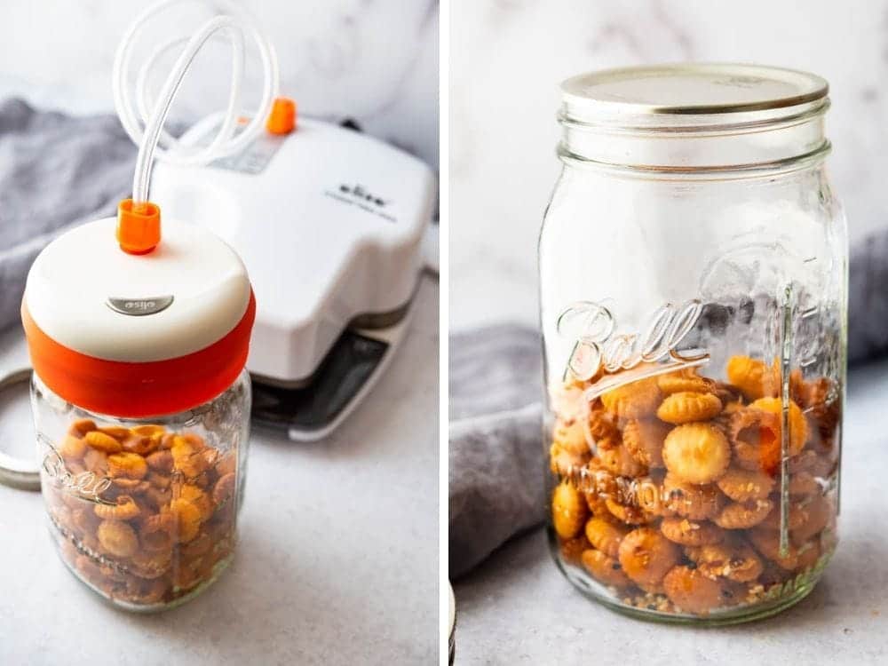 vacuum sealing the crackers in ball canning jars.