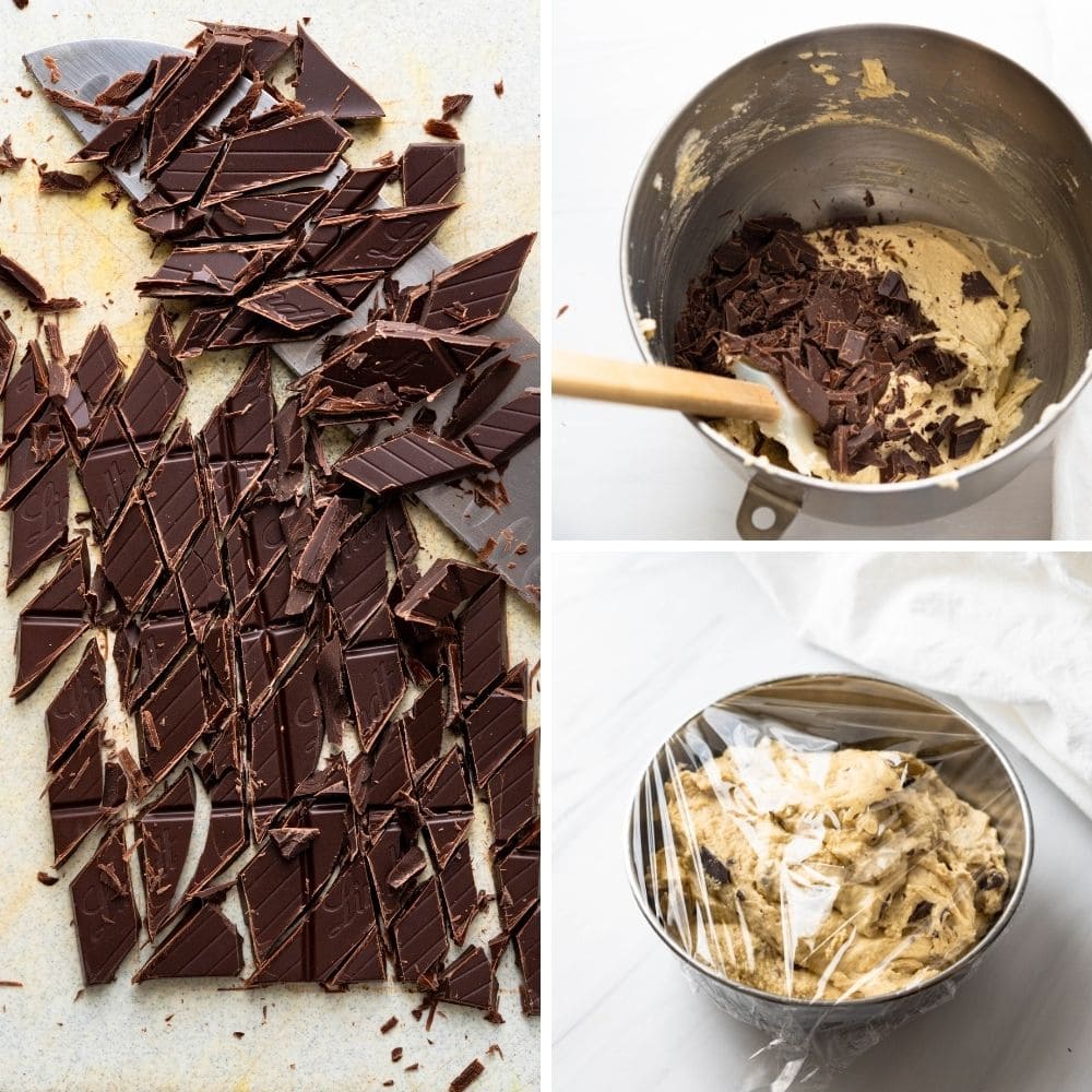 You can use a bar of chopped chocolate or chocolate chips for the cookies.