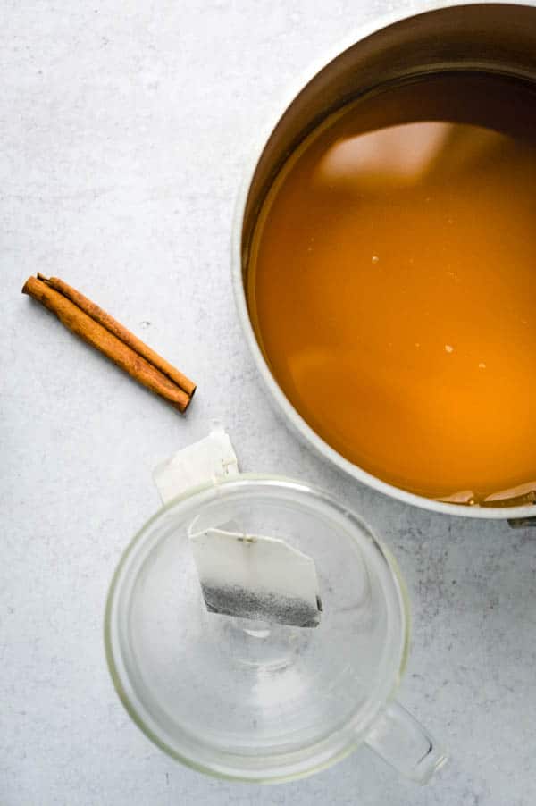 steeping apple cider to blend. with green tea bag.