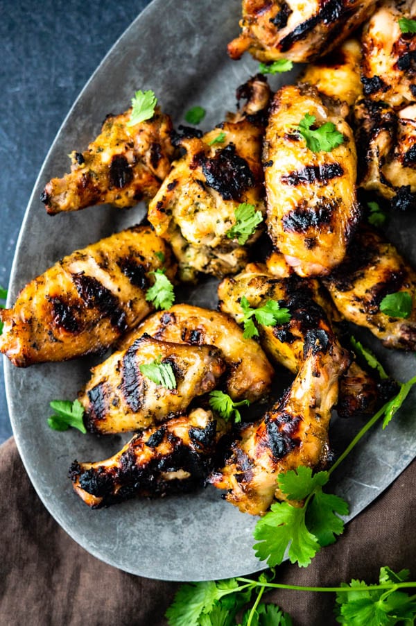 Hatch Chile Grilled Wings on a platter. 