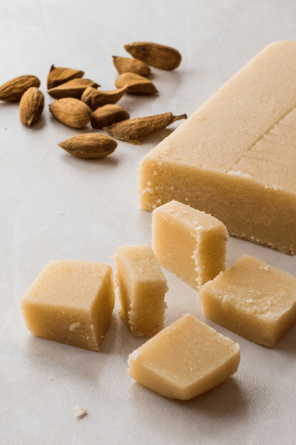 raw almond paste cut into chunks.