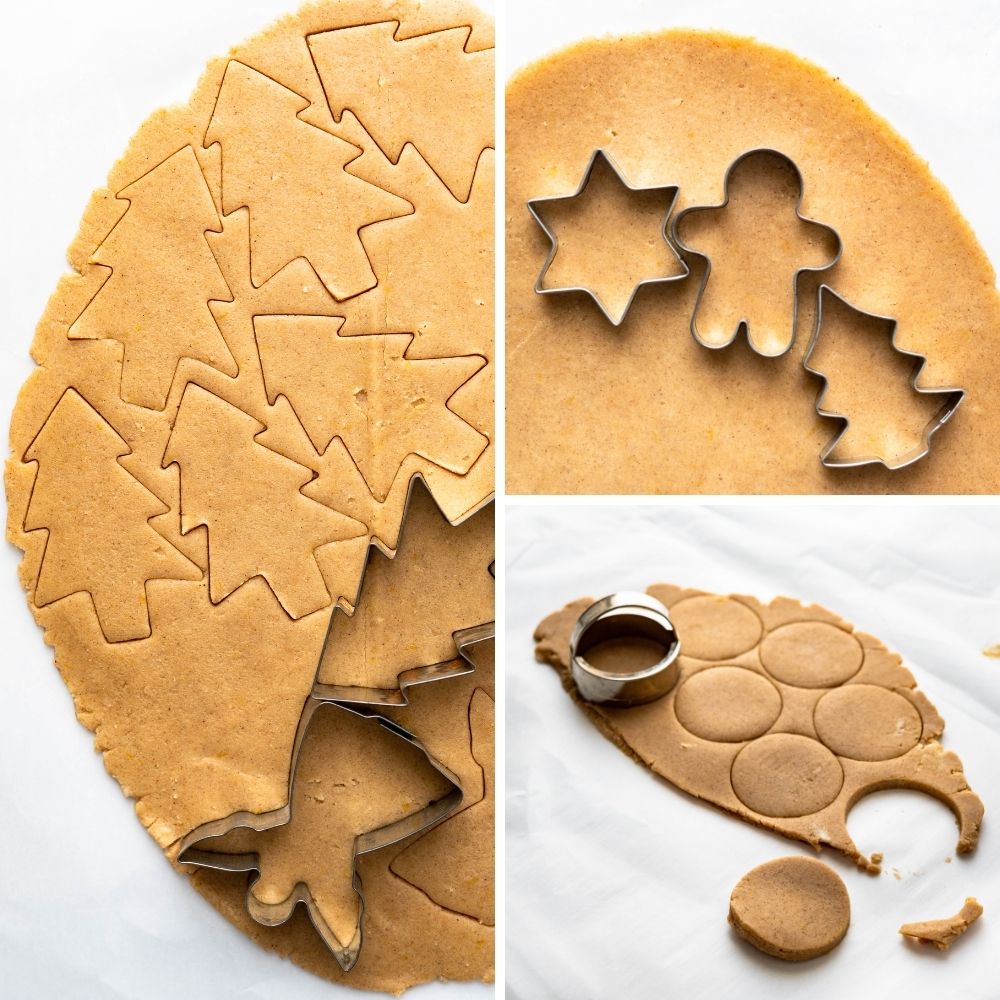 Cutting cookie cutter spiced shortbread cookies.
