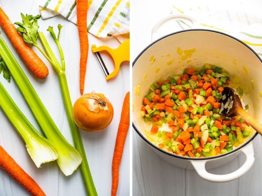 sautéing the vegetables in a dutch oven.