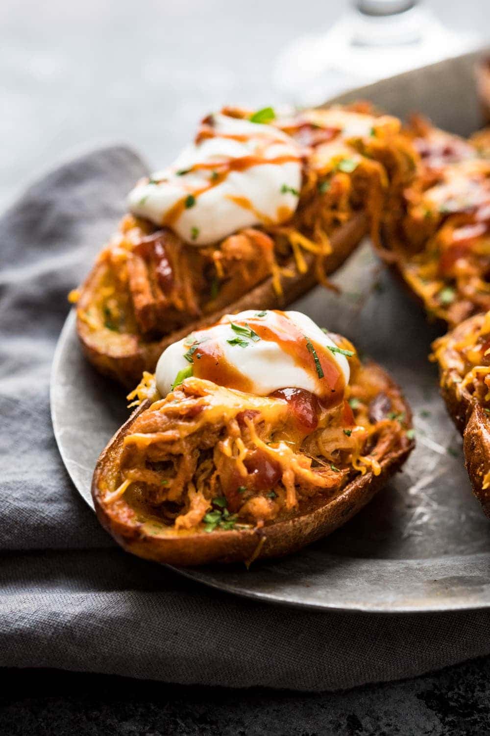 closeup shot of potato skins recipe.