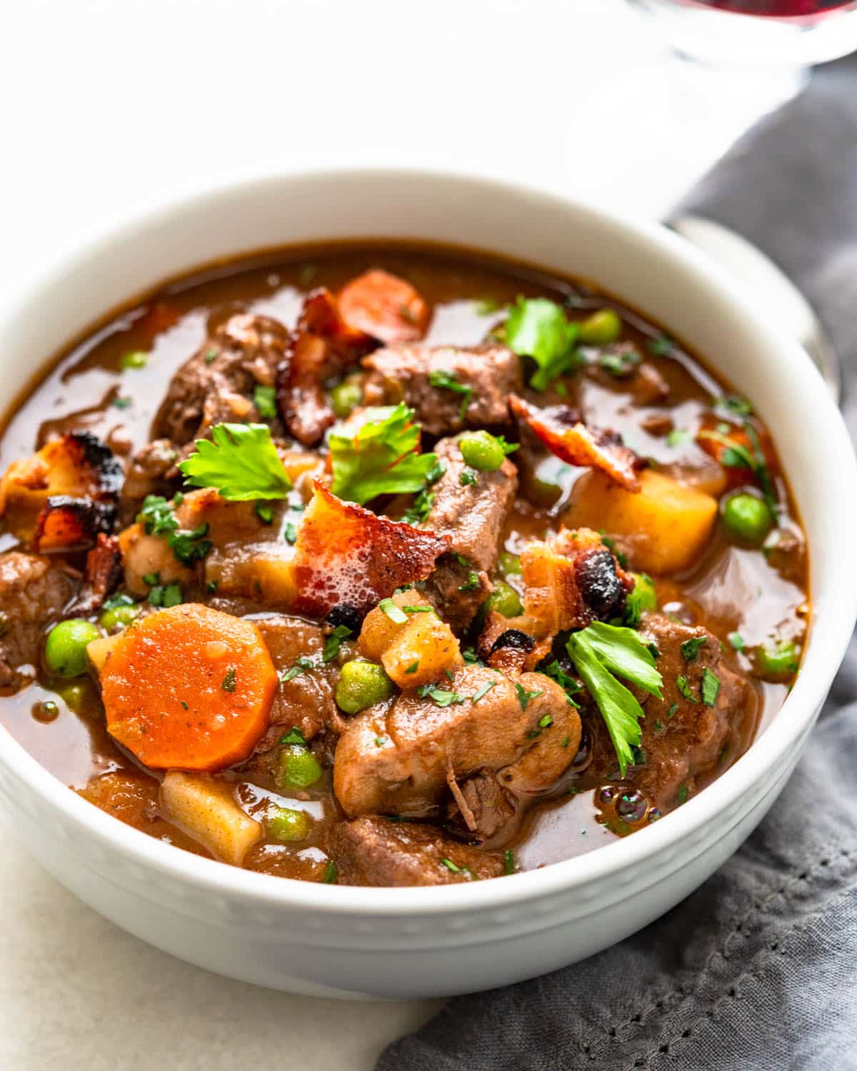 A hearty bowl of homemade beef stew.