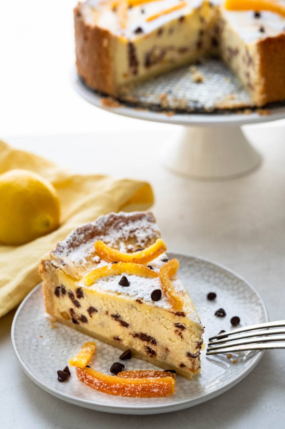 a slice of ricotta pie with citron.