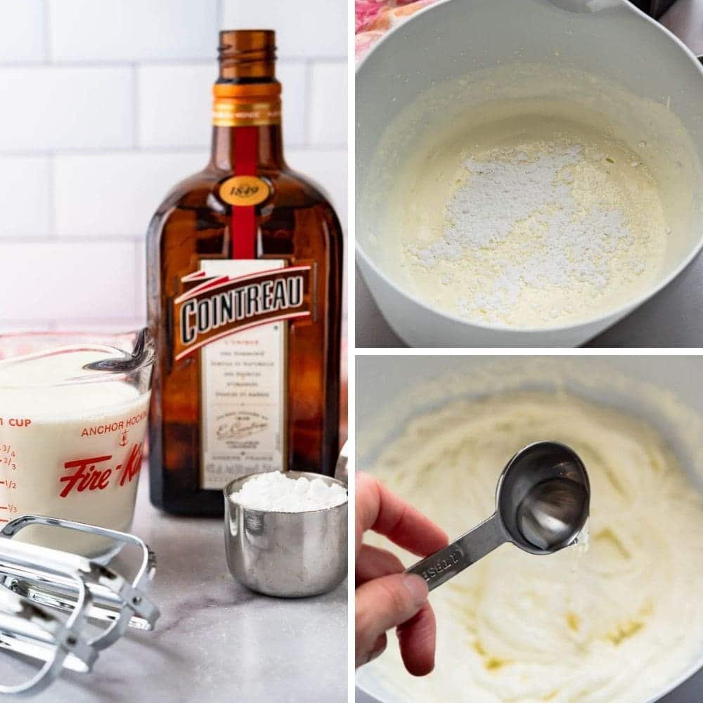 making chantilly cream with Cointreau and powdered sugar.