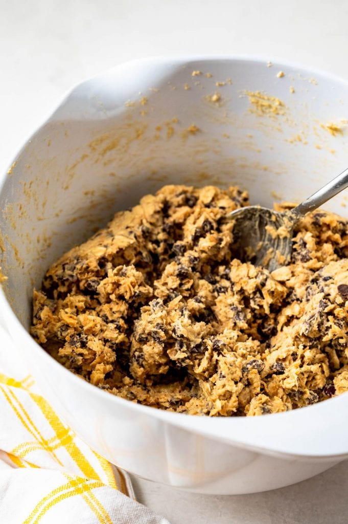 a bowl of everything oatmeal cookie dough.