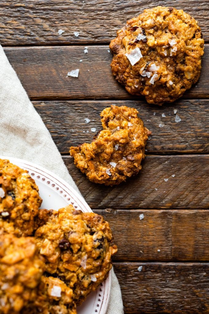 everything oatmeal cookies on a back board.