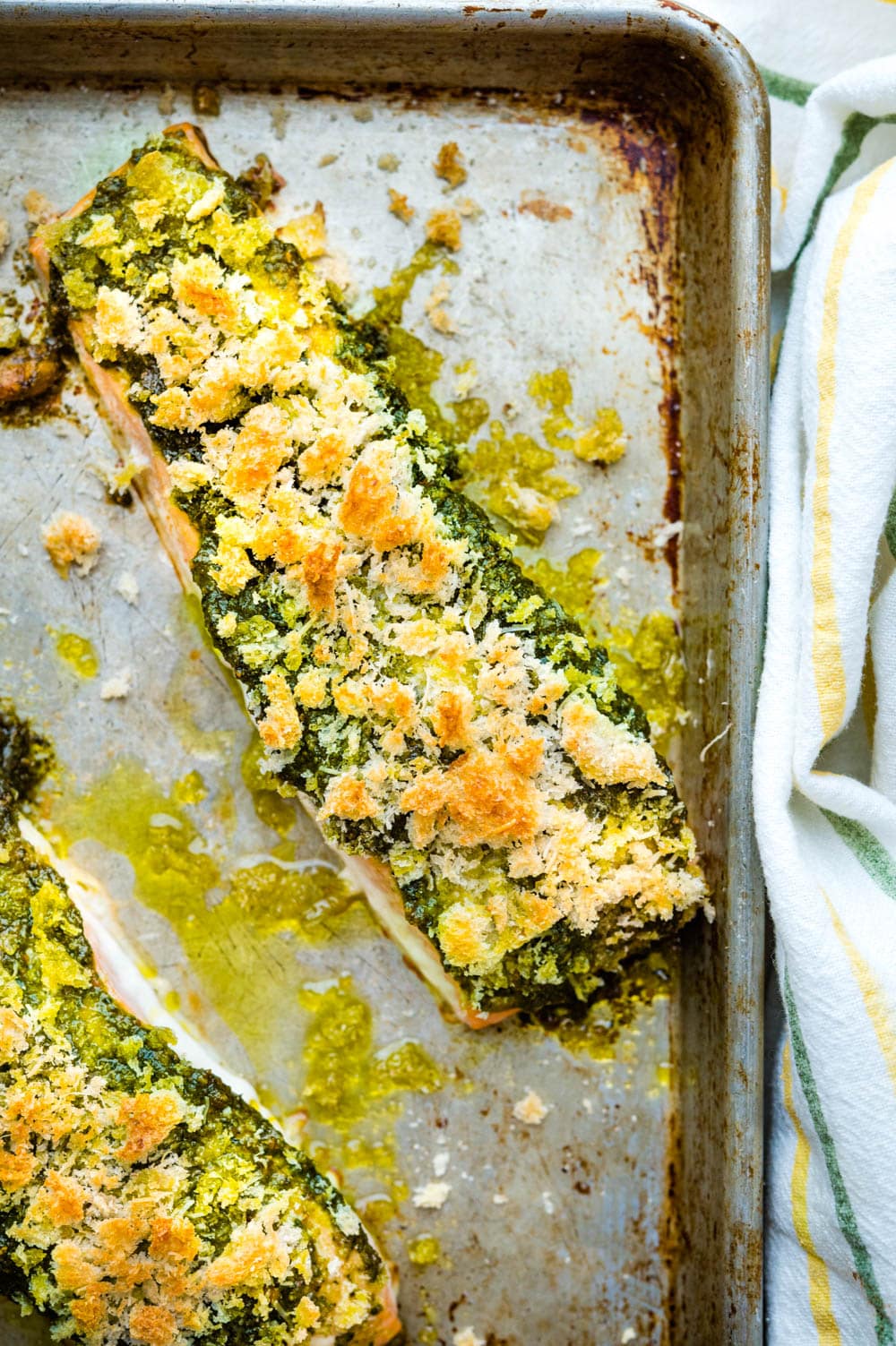 Pesto Baked Salmon hot from the oven.