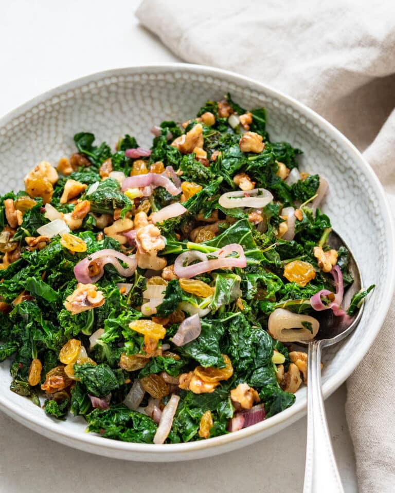 Blanched Kale with Walnuts & Raisins