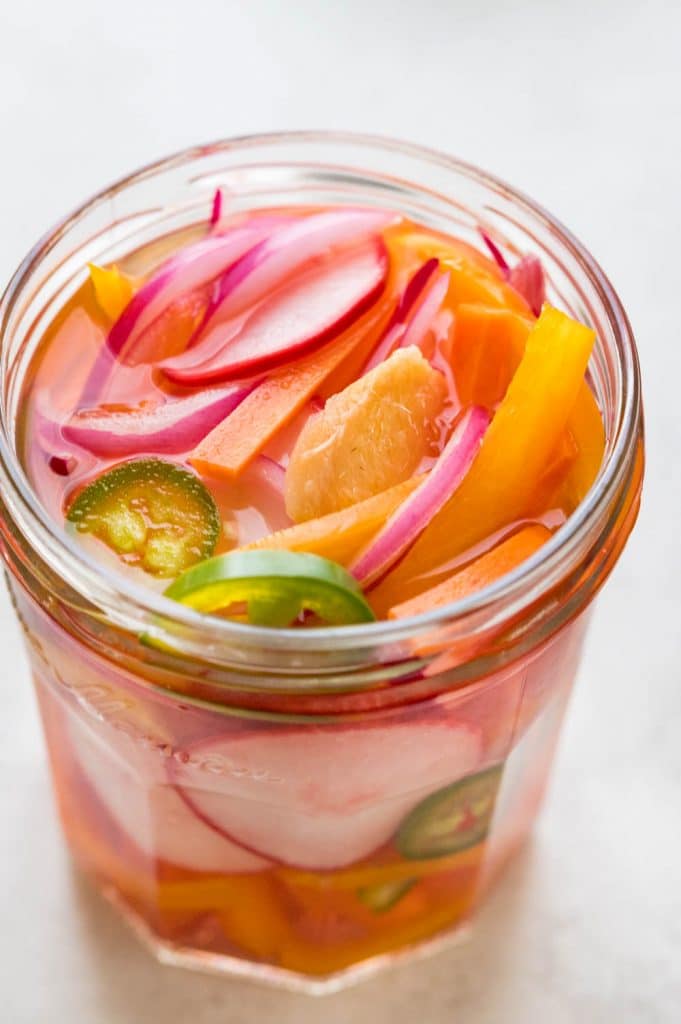 a jar of pickled veggies.