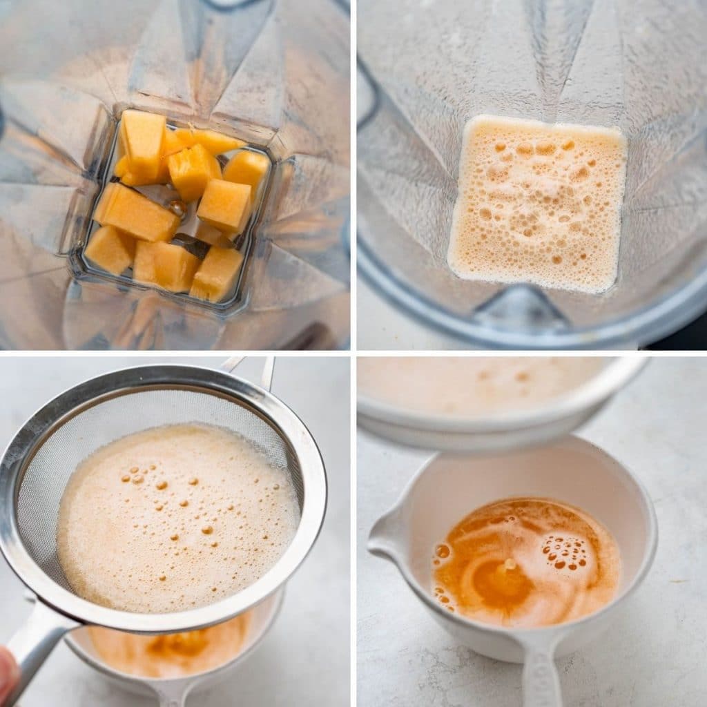 making cantaloupe juice in a blender.