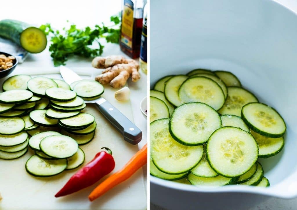 slicing the vegetables.