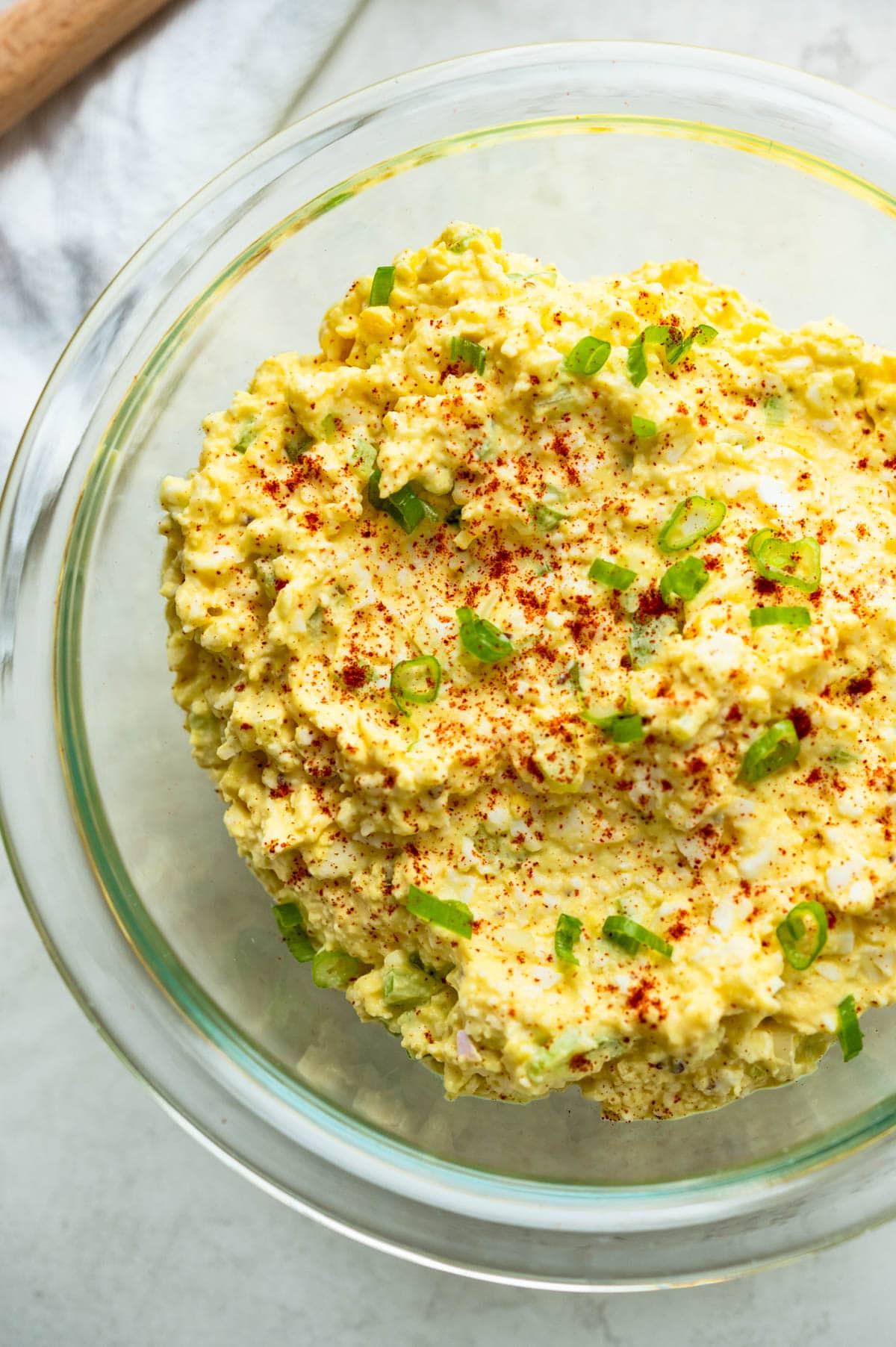 a bowl of egg salad for sandwiches.