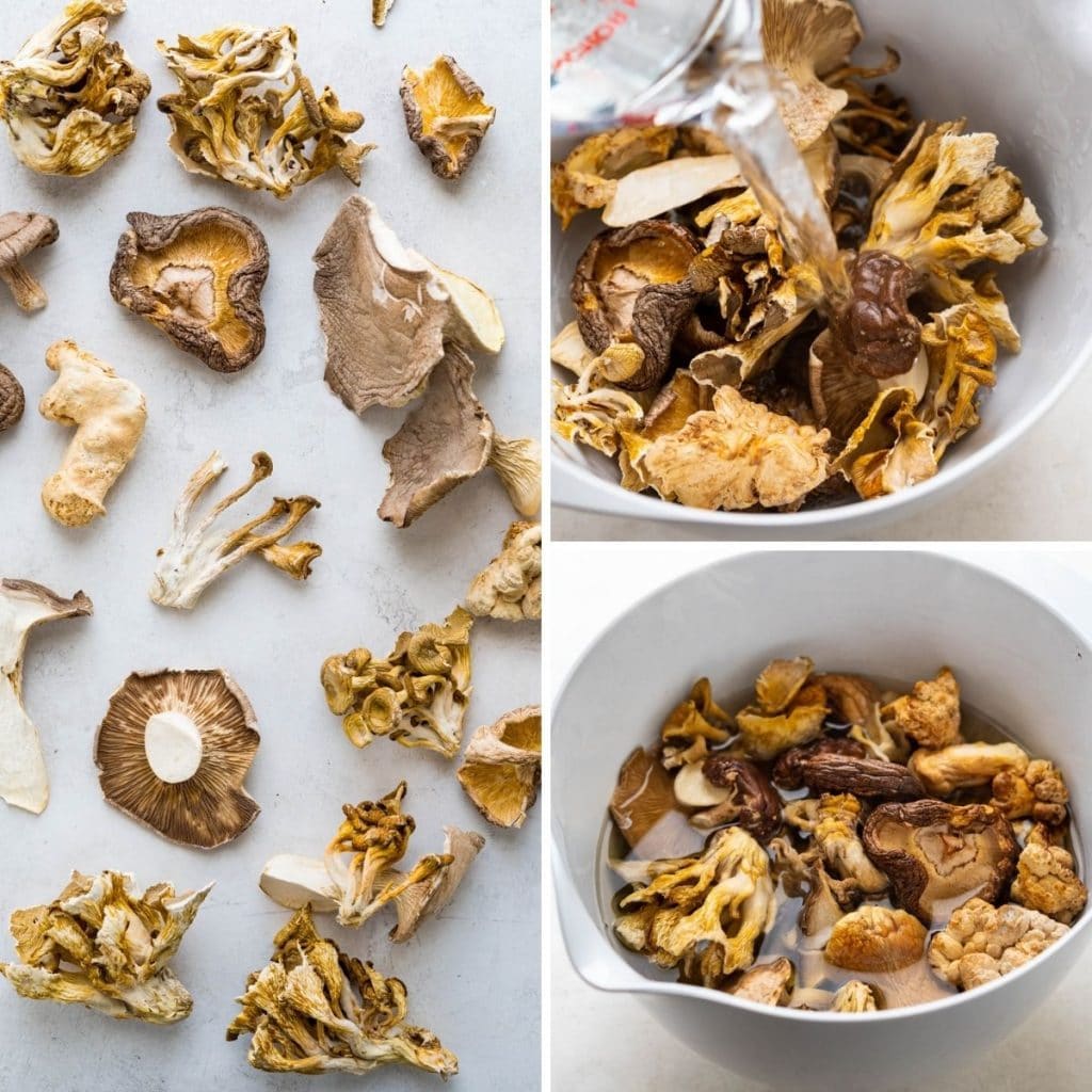 rehydrating dried mushrooms with boiling water. 
