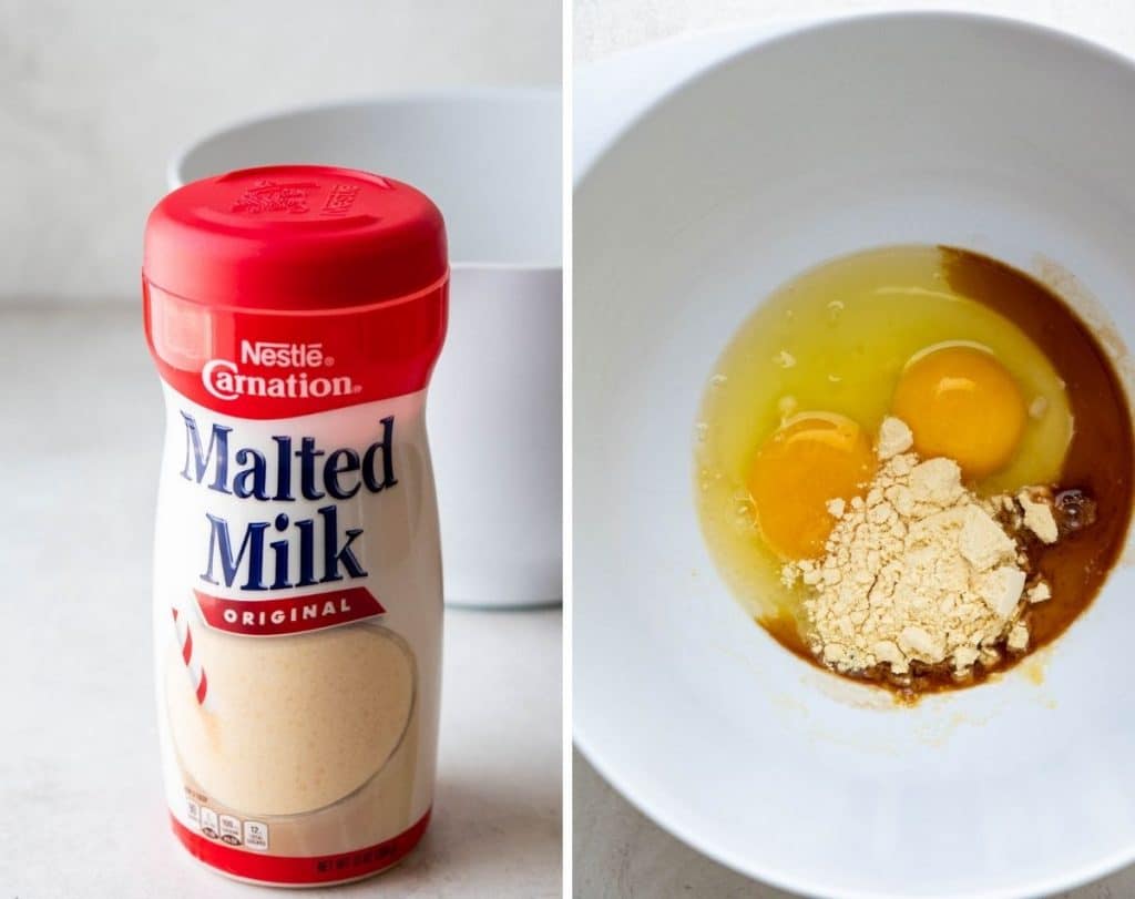 malted milk powder mixed with eggs and vanilla.