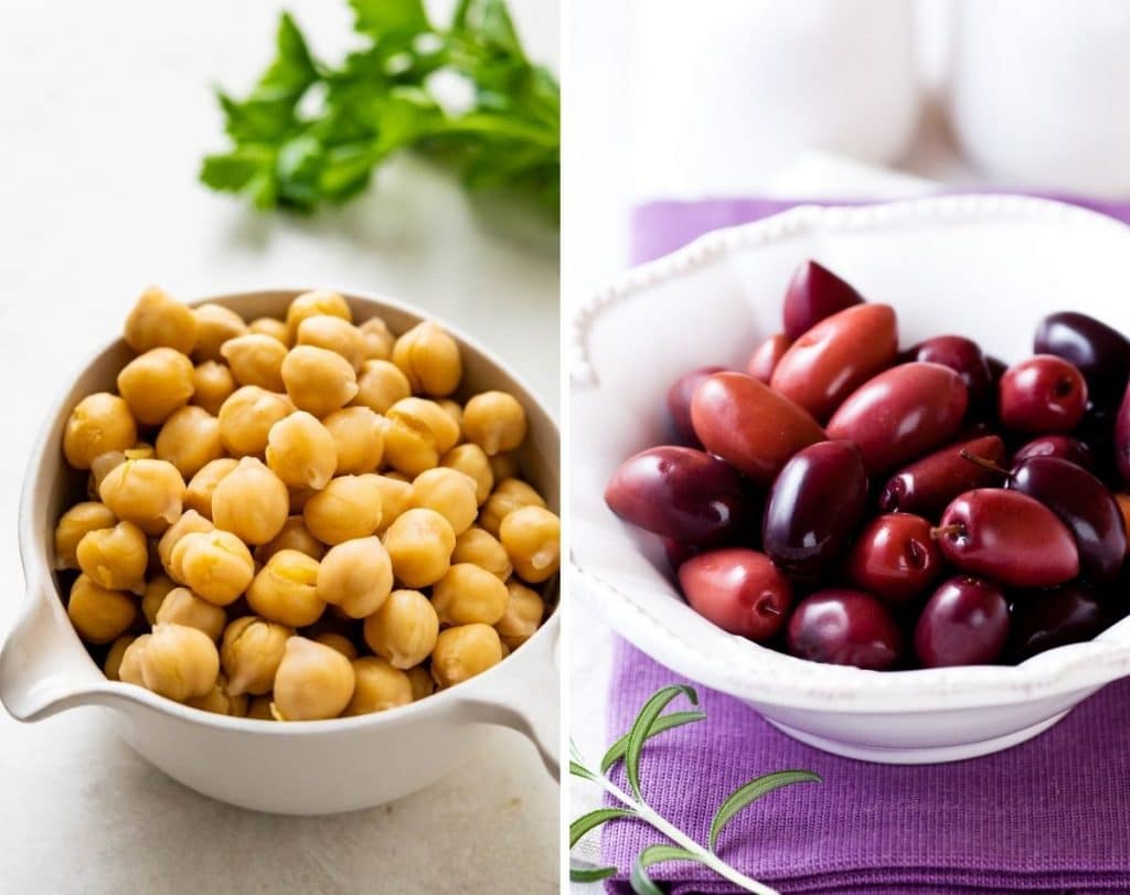 chickpeas and kalamata olives. 