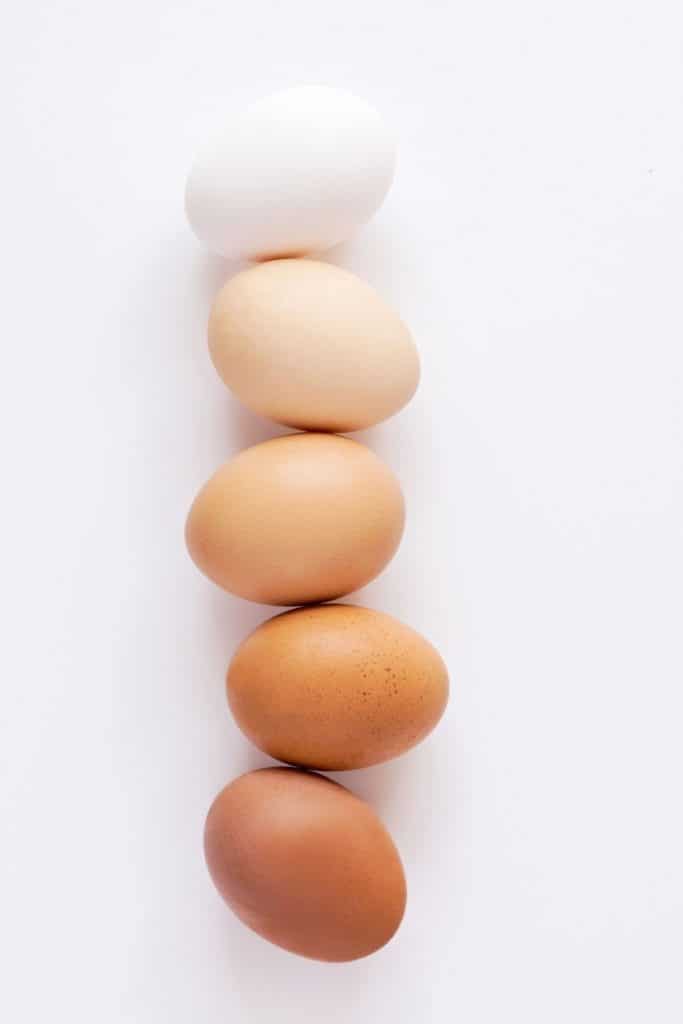 an ombre row of white to brown eggs. 