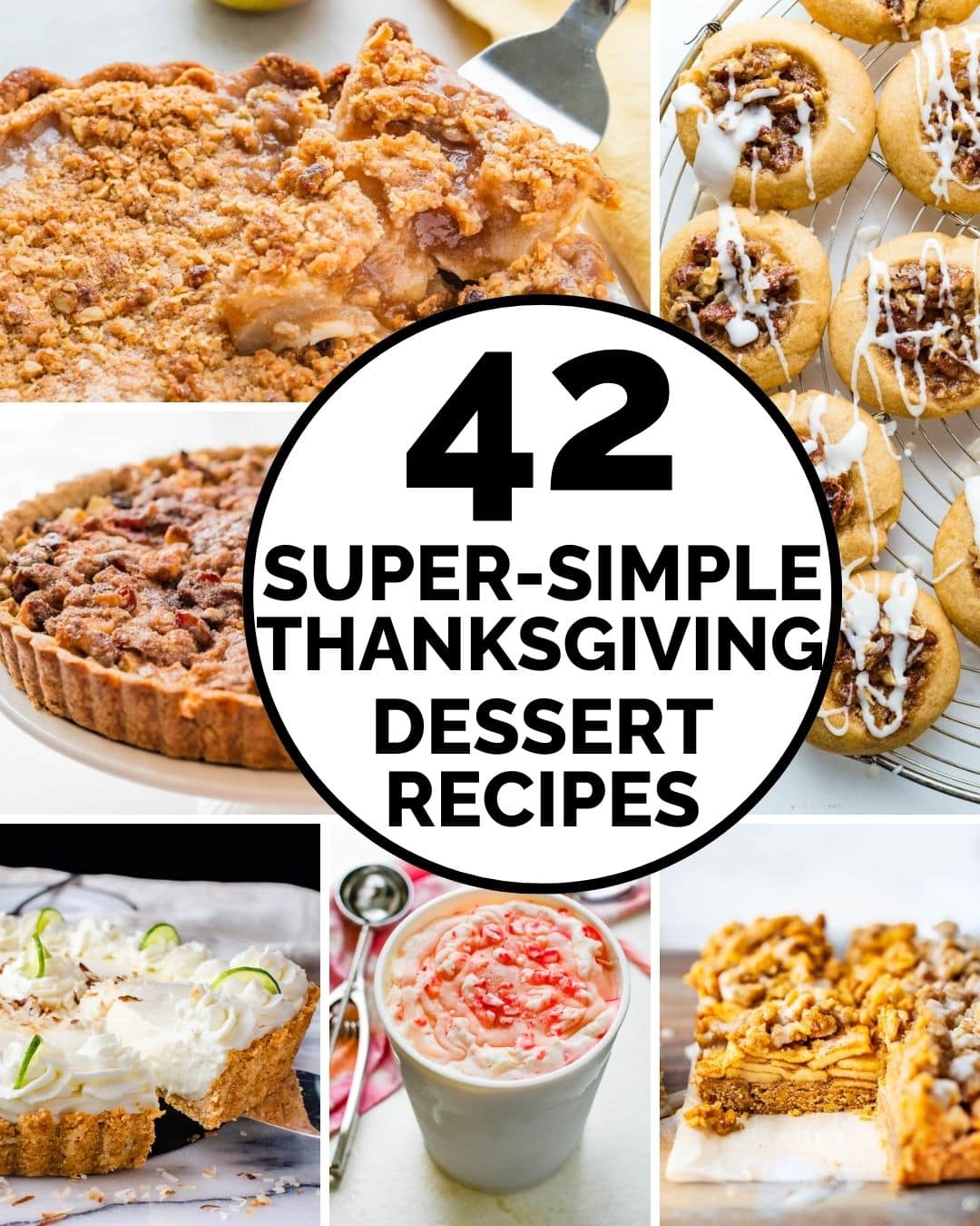 A collage of 42 Thanksgiving Desserts.
