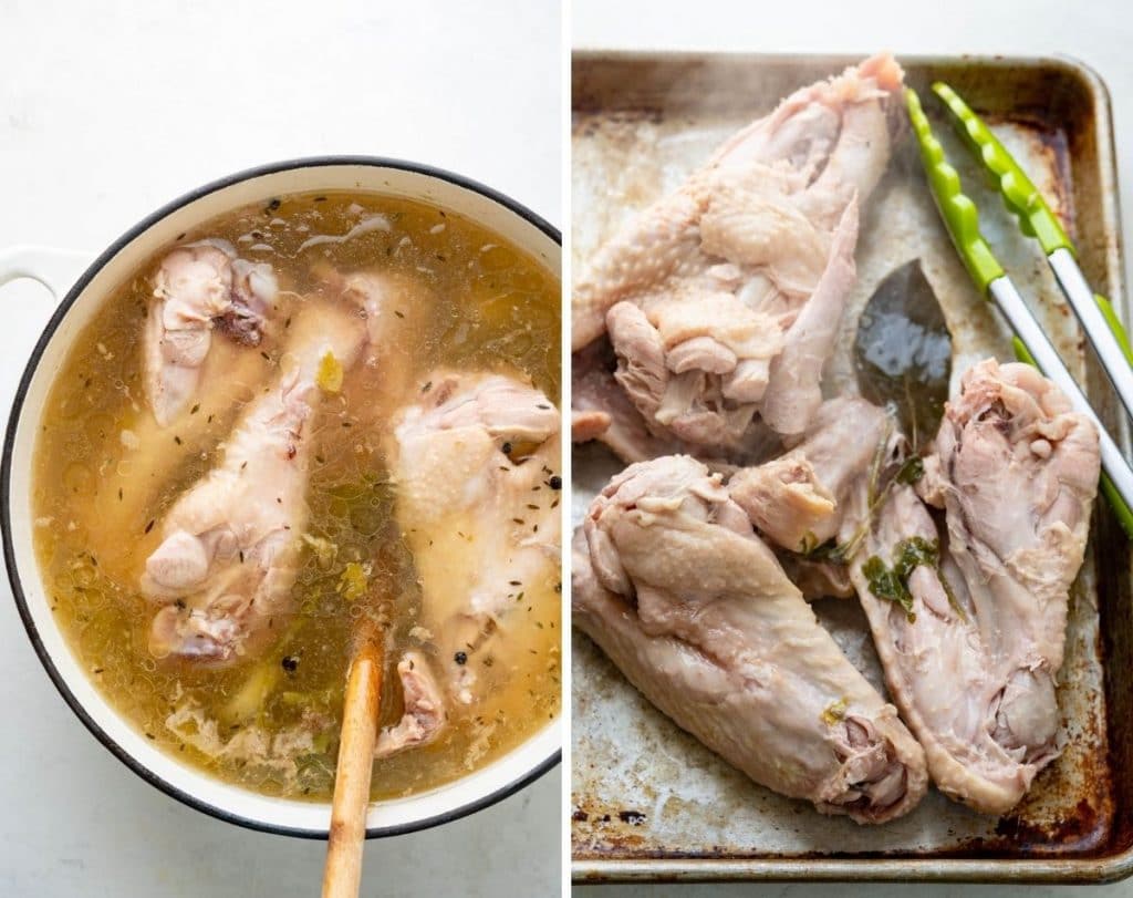 After the turkey wings have simmered, remove them from the stock. 